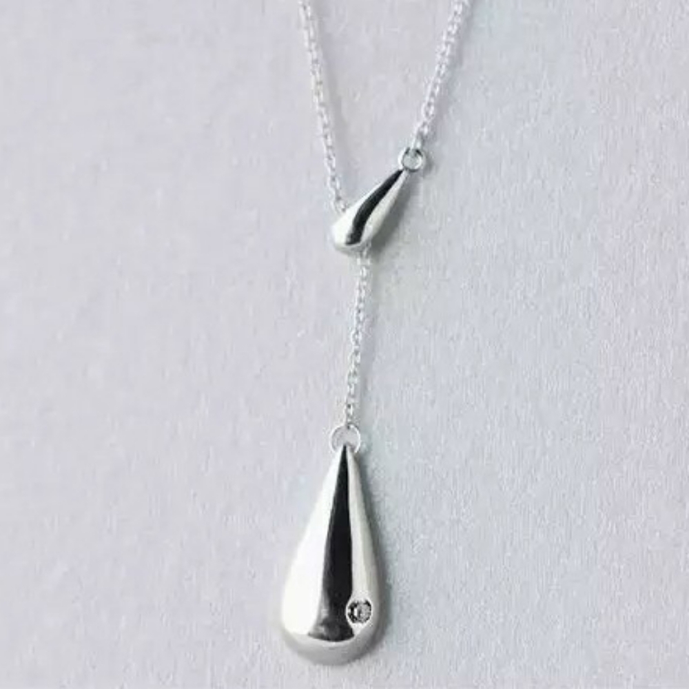 NEW 925 Silver Zircon Water Drop Lariat Necklace - Picture 4 of 11